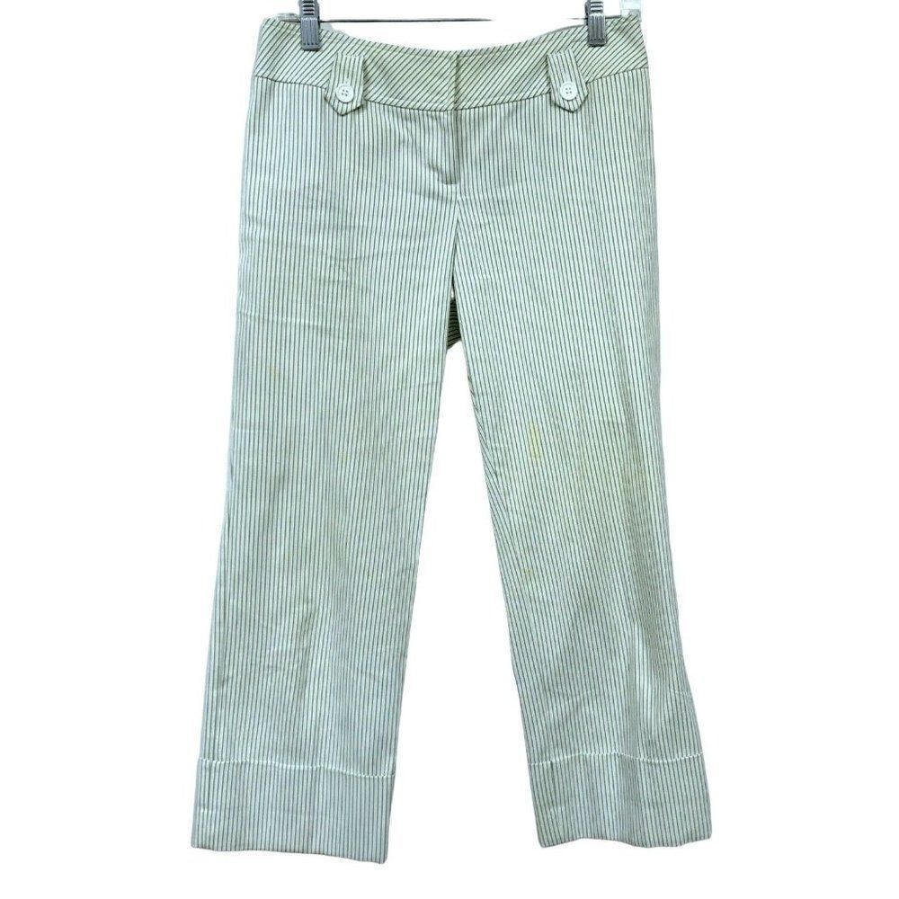 Ann Taylor Loft Sz 2 Marisa Cuffed Capri Pants Pinstripe White with Green - Picture 2 of 5